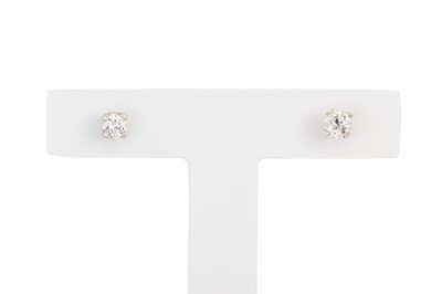 Lot 92 - A PAIR OF DIAMOND STUD EARRINGS, one old cut...