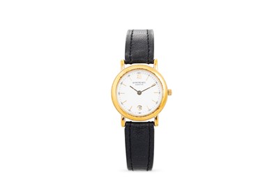 Lot 388 - A LADY'S RAYMOND WEIL WRISTWATCH, white face...
