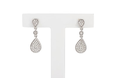 Lot 146 - A PAIR OF DIAMOND DROP CLUSTER EARRINGS,...
