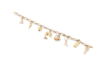 Lot 153 - A MODERN 9CT YELLOW GOLD CHARM BRACELET,...
