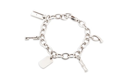 Lot 106 - A MODERN GUCCI WHITE METAL OPEN LINK CHARM...