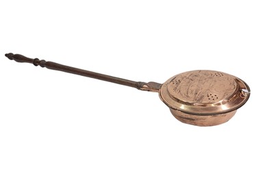 Lot 506 - A WILLIAM IV COPPER BED WARMER, with chaised...