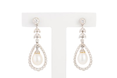 Lot 52 - A PAIR OF DIAMOND AND PEARL DROP EARRINGS,...