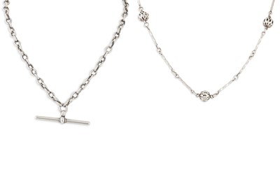 Lot 41 - A SILVER CHAIN & T-BAR, together with a silver...
