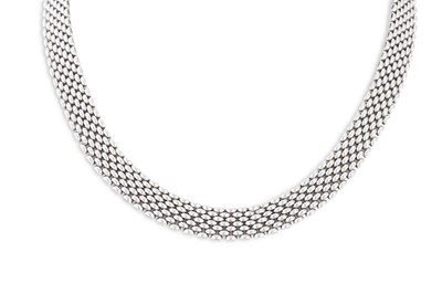 Lot 248 - A 9CT WHITE GOLD BRICK LINK NECKLACE, wide...