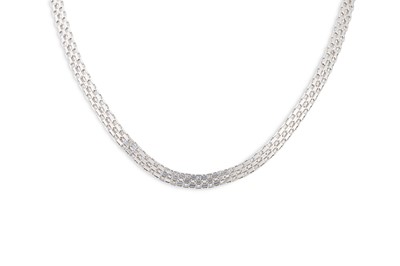 Lot 249 - A 9CT WHITE GOLD FLAT LINK NECKLACE, 17.75",...