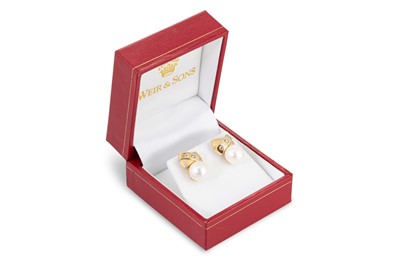Lot 60 - A PAIR OF PEARL STUD EARRINGS, bow shaped,...