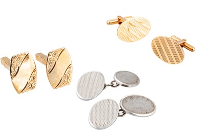Lot 61 - TWO PAIRS OF 9CT GOLD CUFFLINKS, together with...