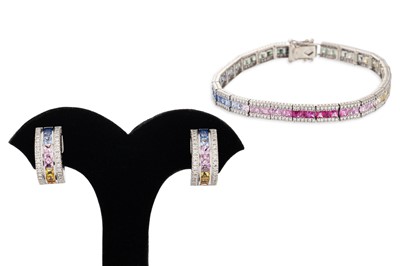 Lot 256 - A MULTI COLOURED SAPPHIRE AND DIAMOND SET...