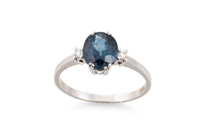 Lot 211 - A SAPPHRE SINGLE STONE RING, to diamond...