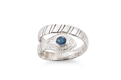 Lot 214 - A SAPPHIRE AND DIAMOND RING, modelled as a...