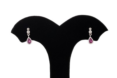 Lot 20 - A PAIR OF RUBY AND DIAMOND DROP EARRINGS, the...