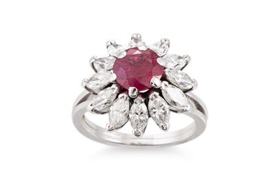 Lot 156 - A RUBY AND DIAMOND CLUSTER RING, the circular...