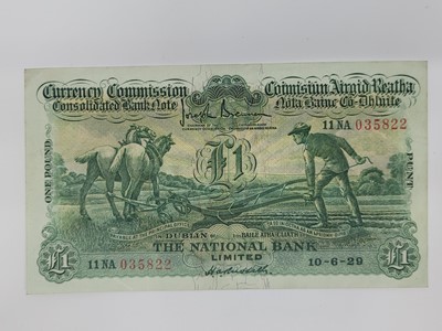 Lot 466 - A £1 PLOUGHMAN NATIONAL BANK IRISH BANKNOTE,...