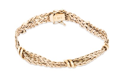 Lot 191 - A 9CT GOLD WOVEN LINK BRACELET, 18.1 g.