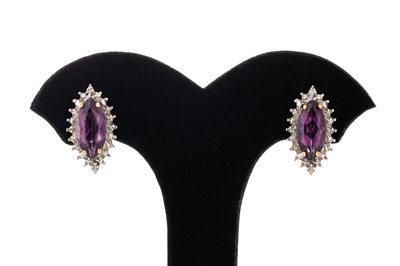 Lot 40 - A PAIR OF AMETHYST EARRINGS, the 9ct gold...