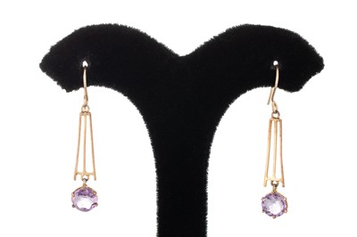 Lot 86 - A PAIR OF ANTIQUE AMETHYST DROP EARRINGS, 9ct...
