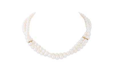 Lot 90 - A TWO ROWED CULTURED PEARL NECKLACE, 9ct gold...