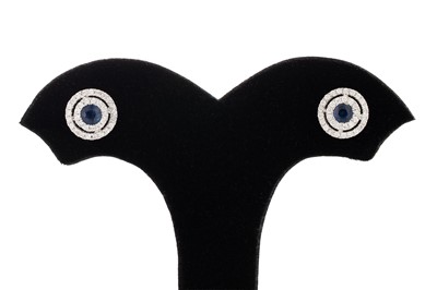 Lot 122 - A PAIR OF DIAMOND AND SAPPHIRE CLUSTER...