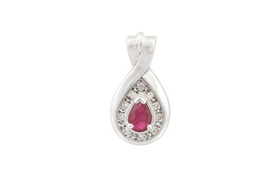 Lot 265 - A RUBY AND DIAMOND PENDANT, of pear cluster...