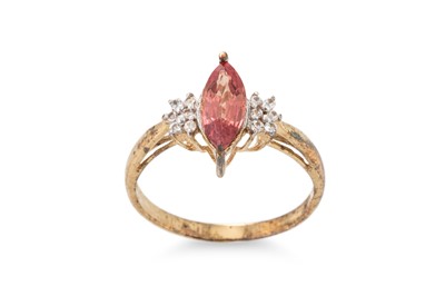 Lot 130 - AN ORANGE SAPPHIRE AND DIAMOND RING, mounted...