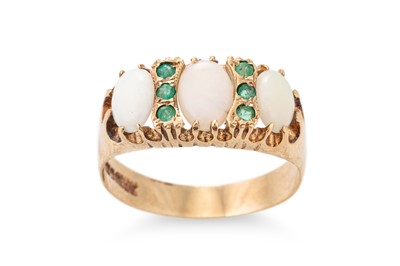 Lot 132 - AN OPAL AND EMERALD CLUSTER RING, mounted in...