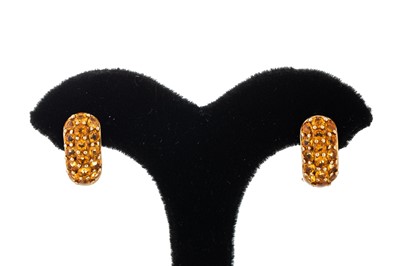 Lot 133 - A PAIR OF CITRINE CLUSTER HOOP EARRINGS,...