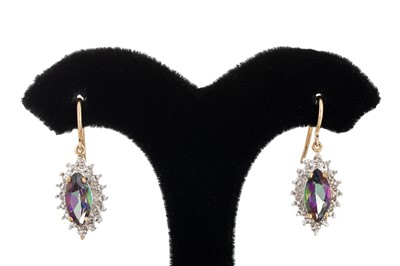 Lot 138 - A PAIR OF GEM SET CLUSTER EARRINGS, diamond...