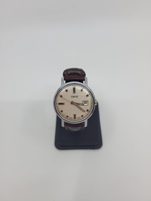 Lot 418 - A GENT'S VINTAGE CHROME ORIS WRISTWATCH, baton...