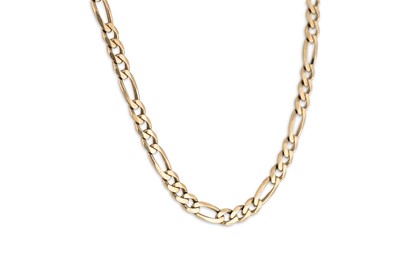 Lot 202 - A 9CT GOLD FLAT FIGARO LINK NECK CHAIN, 27 g.