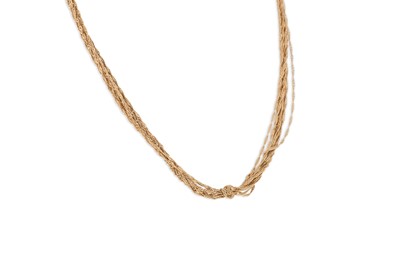 Lot 137 - A 9CT YELLOW GOLD MULTI STRANDED NECKLACE, ca...