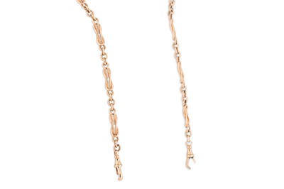 Lot 139 - AN ANTIQUE FANCY LINK 9CT ROSE GOLD ALBERT...