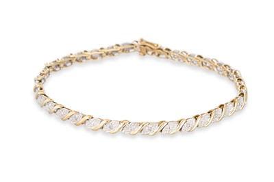 Lot 317 - A 9CT GOLD DIAMOND BRACELET, 7.4 g.