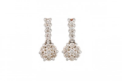 Lot 107 - A PAIR OF DIAMOND CLUSTER EARRINGS, mounted in...