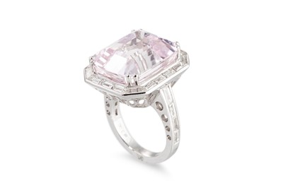 Lot 205 - A KUNZITE RING, the large rectangular kunzite...