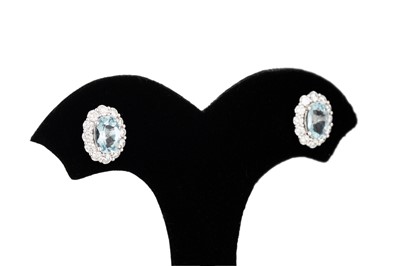 Lot 269 - A PAIR OF AQUAMARINE AND DIAMOND CLUSTER...