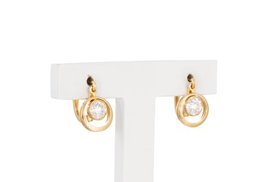 Lot 270 - A PAIR OF DIAMOND DROP EARRINGS, comprising...