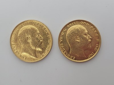 Lot 454 - TWO X 1905 FULL GOLD SOVEREIGN ENGLISH COINS,...