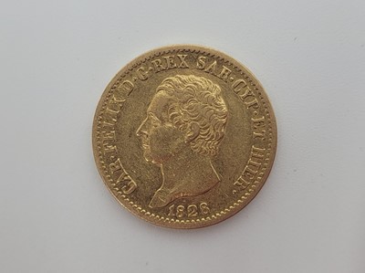 Lot 456 - ONE X 1828 20 LIRA SARDINIA GOLD ITALIAN...