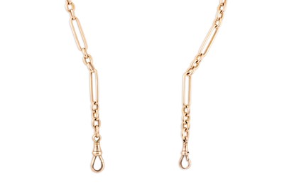 Lot 349 - AN ANTIQUE 15CT GOLD WATCH CHAIN, long & short...