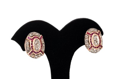 Lot 124 - A PAIR OF VINTAGE ITALIAN RUBY AND DIAMOND...