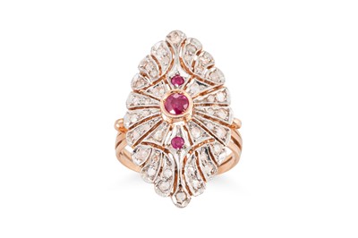 Lot 245 - A VINTAGE RUBY AND DIAMOND PLAQUE RING,...