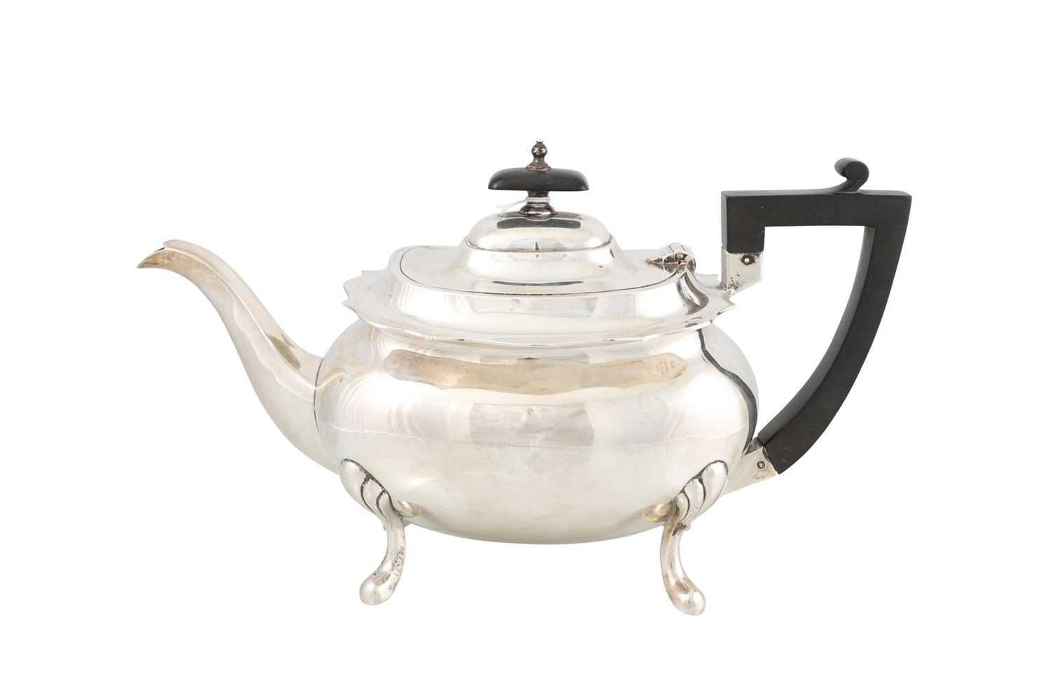 Lot 490 - A PRE-WAR SILVER TEAPOT, of plain form with...