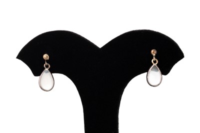 Lot 10 - A PAIR OF MOONSTONE DROP EARRINGS, the...