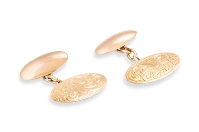 Lot 18 - A PAIR OF 9CT GOLD CUFFLINKS, with engraved...