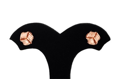 Lot 94 - A PAIR OF ROSE GOLD KNOT EARRINGS, in 9ct...