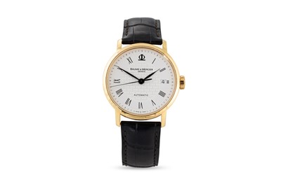 Lot 406 - AN 18CT YELLOW GOLD BAUME & MERCIER AUTOMATIC...