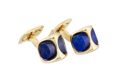 Lot 104 - A PAIR OF 1970'S 14CT GOLD CUFFLINKS, set with...