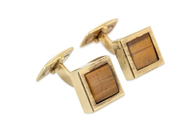 Lot 7 - A PAIR OF 1970'S 14CT GOLD CUFFLINKS, set with...
