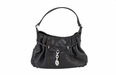 Lot 449 - A TOD'S BLACK LEATHER SHOULDER BAG, with white...